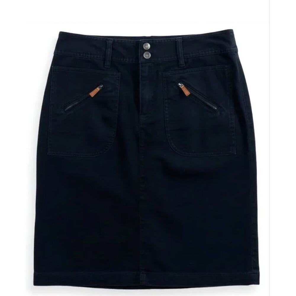 Lauren Ralph Lauren Black Denim Pencil Skirt Utility Zip Pocket Petite 10P